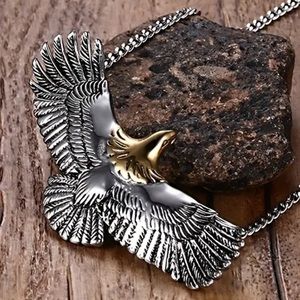 Stainless Steel Soaring Eagle Silver and Gold Necklace